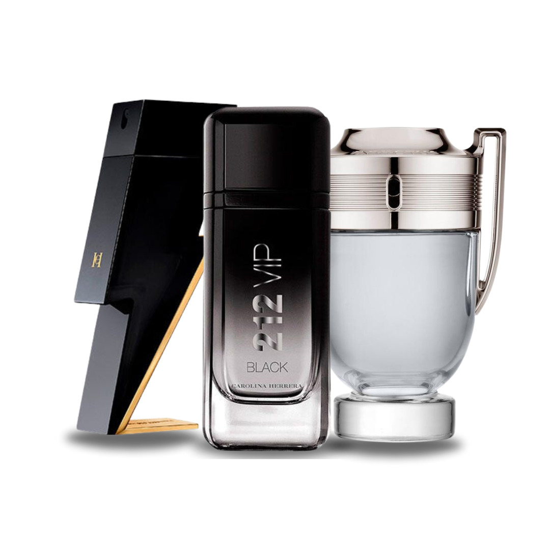 Combo de 3 Parfums pour Hommes – Bad Boy by Carolina Herrera, 212 VIP Black by Carolina Herrera, Invictus by Paco Rabanne (100 ml chacun)