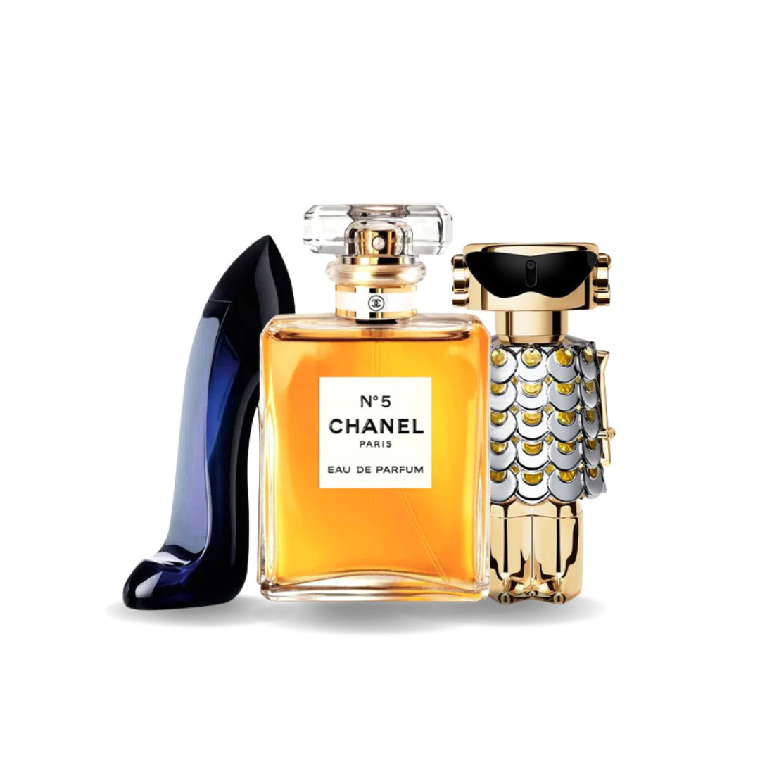 Combo de 3 Parfums pour Femmes – Good Girl by Carolina Herrera, N°5 by Chanel et Fame by Paco Rabanne (100 ml chacun)