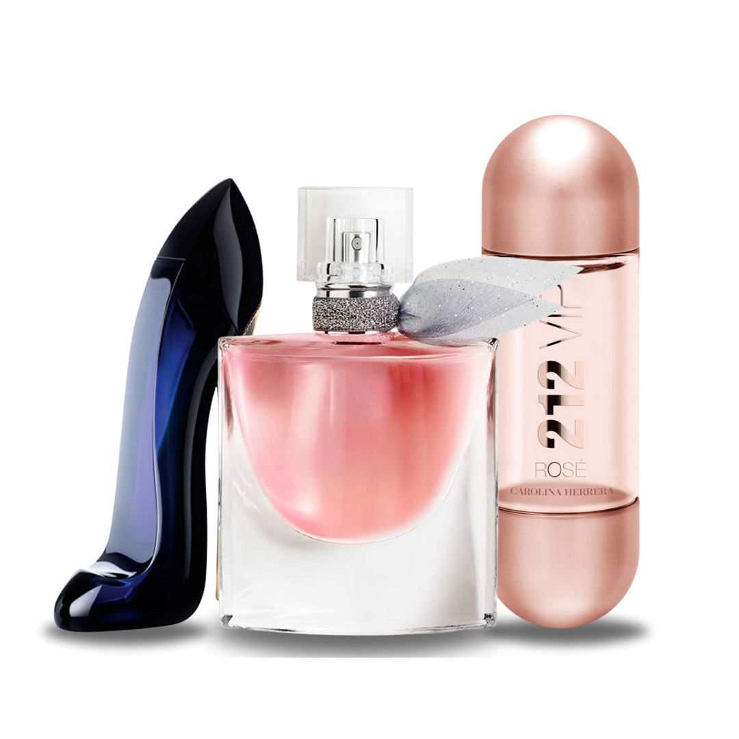 Combo de 3 Parfums pour Femmes – Good Girl by Carolina Herrera, La Vie Est Belle by Lancôme et 212 VIP Rosé by Carolina Herrera (100 ml chacun)