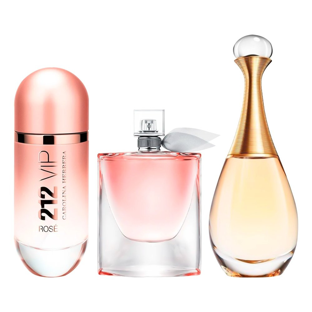Combo de 3 Parfums pour Femmes – 212 VIP Rosé, La Vie Est Belle et J’adore (100 ml chacun)