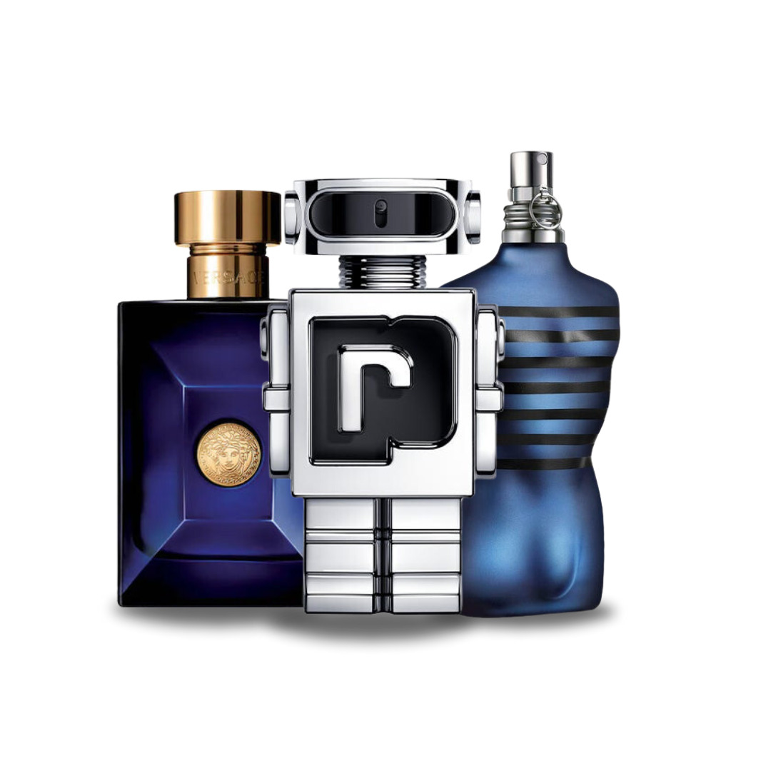 Combo de 3 Parfums pour Hommes – Dylan Blue by Versace, Phantom by Paco Rabanne et Ultra Male by Jean Paul Gaultier (100 ml chacun)