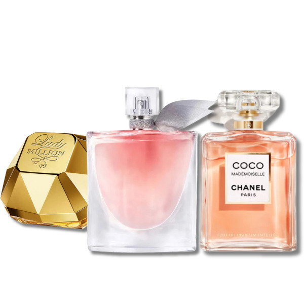 Combo de 3 Parfums pour Femmes – Lady Million by Paco Rabanne, Lancôme La Vie Est Belle et Chanel Coco Mademoiselle (Eau de Parfum 100 ml)