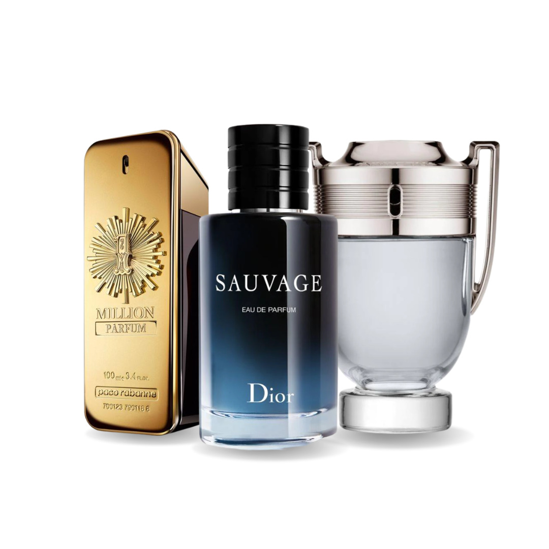 Combo de 3 Parfums pour Hommes – 1 Million by Paco Rabanne, Sauvage by Dior et Invictus by Paco Rabanne (100 ml chacun)